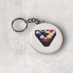 Keychain Keyring Pool Balls on a White Disc New